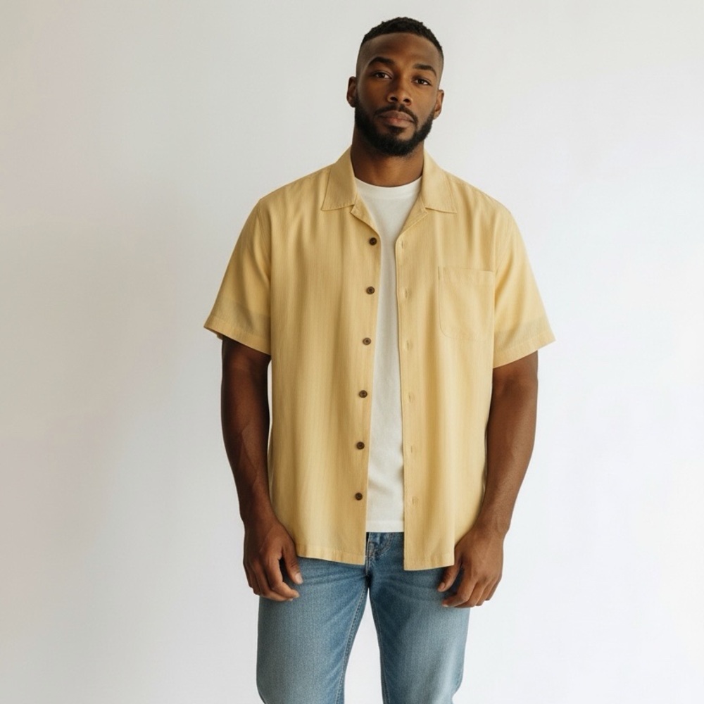Tommy Bahama Pale Yellow Harbor Luxe Silk Camp Shirt - Size XXL